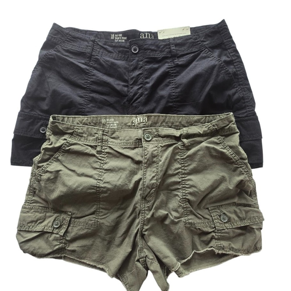 a.n.a Cargo Shortie Shorts 2 Pair Black Olive Women 10 Mid-Rise Utility Gorpcore